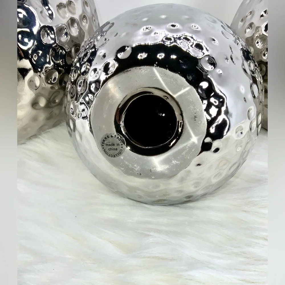 Torre & Tagus Decor Hammered Ceramic Decor Balls, Chrome, Set of Three (3) - Picture 3 of 8
